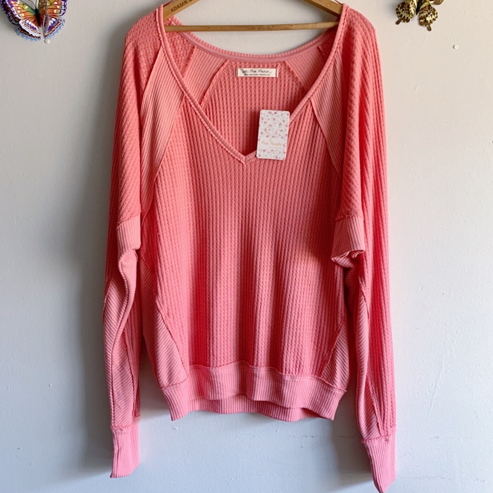 Free People Pink Oversized Top Long Sleeve Small - Picture 8 of 8